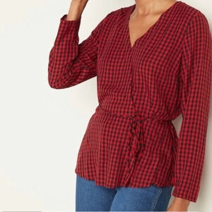 Old Navy • Red Gingham Plaid Wrap Blouse Top